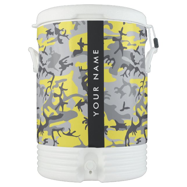 Yellow and Gray Camouflage Your name Personalize Beverage Cooler (Front)