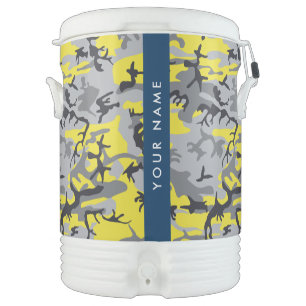 Yellow and Gray Camouflage Your name Personalize Beverage Cooler