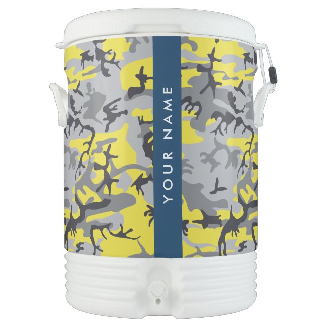 Yellow and Gray Camouflage Your name Personalize Beverage Cooler (Front)