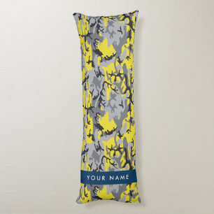 Yellow and Gray Camouflage Your name Personalize Body Pillow