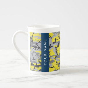 Yellow and Gray Camouflage Your name Personalize Bone China Mug