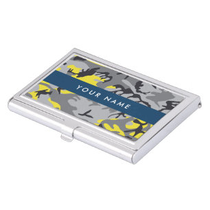 Yellow and Gray Camouflage Your name Personalize Business Card Case