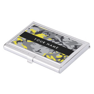 Yellow and Gray Camouflage Your name Personalize Business Card Case