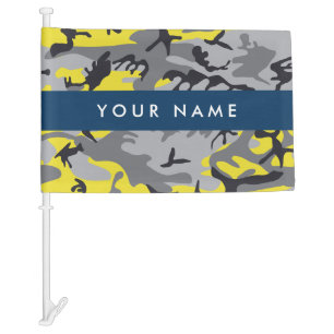 Yellow and Gray Camouflage Your name Personalize Car Flag