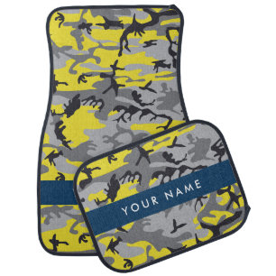 Yellow and Gray Camouflage Your name Personalize Car Floor Mat