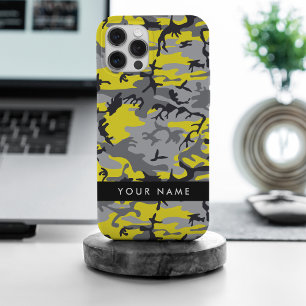 Yellow and Gray Camouflage Your name Personalize iPhone 15 Pro Max Case