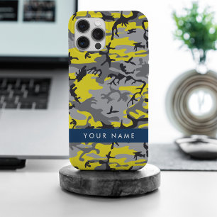 Yellow and Gray Camouflage Your name Personalize iPhone 15 Pro Max Case