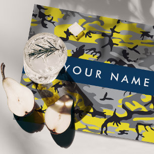 Yellow and Gray Camouflage Your name Personalize Cloth Placemat