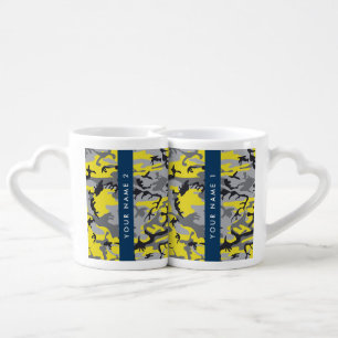 Yellow and Gray Camouflage Your name Personalize Coffee Mug Set