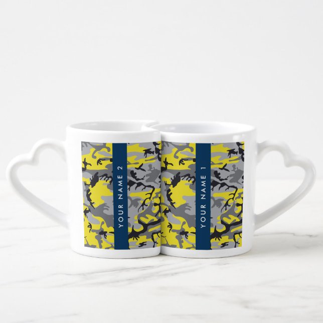 Yellow and Gray Camouflage Your name Personalize Coffee Mug Set (Back Nesting)