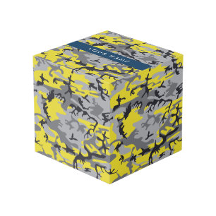Yellow and Gray Camouflage Your name Personalize Cube