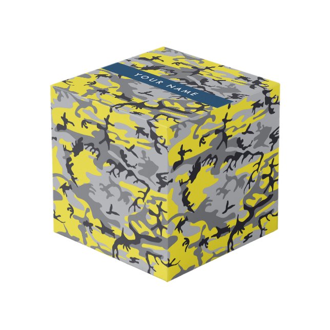 Yellow and Gray Camouflage Your name Personalize Cube (Front Angled)