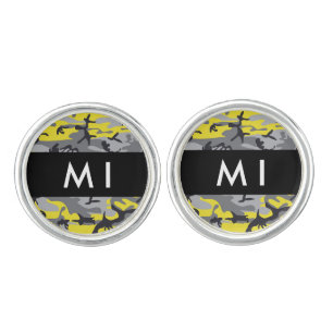 Yellow and Gray Camouflage Your name Personalize Cufflinks