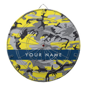 Yellow and Gray Camouflage Your name Personalize Dart Board