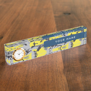 Yellow and Gray Camouflage Your name Personalize Desk Name Plate
