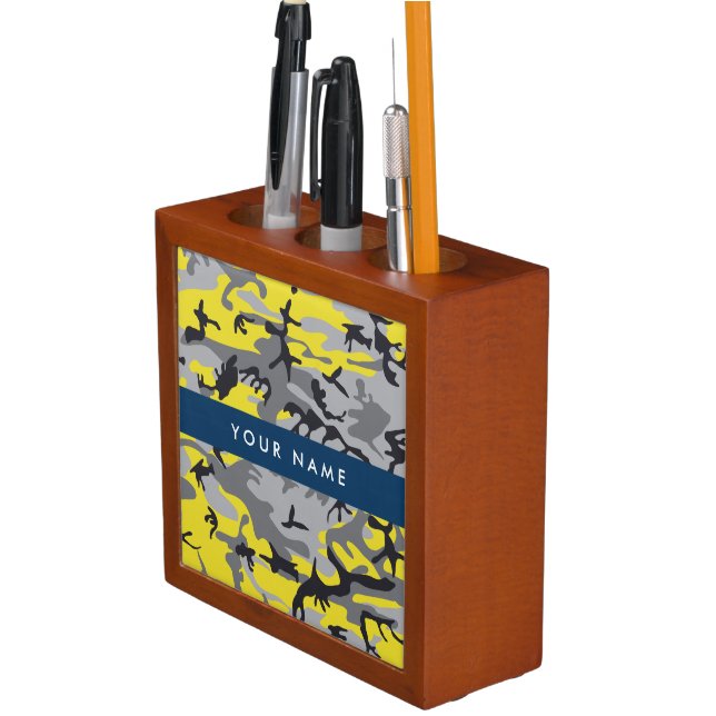 Yellow and Gray Camouflage Your name Personalize Desk Organizer (In Situ)