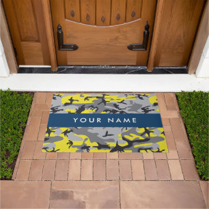 Yellow and Gray Camouflage Your name Personalize Doormat