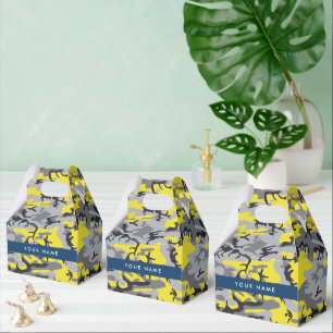 Yellow and Gray Camouflage Your name Personalize Favor Boxes