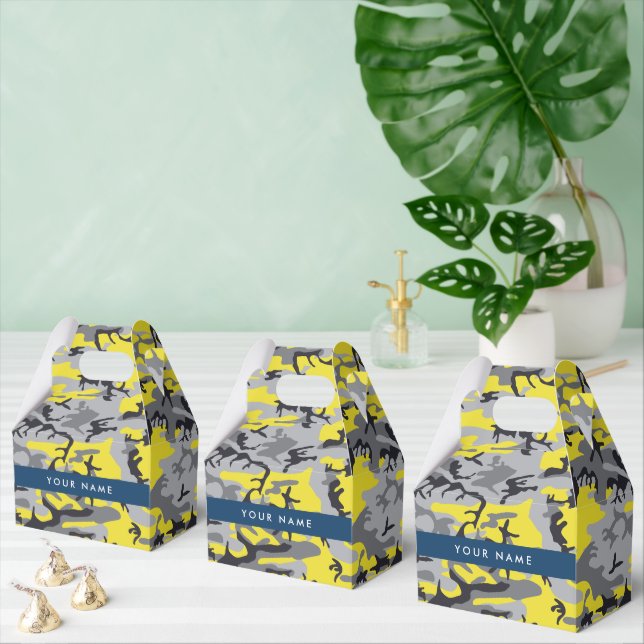 Yellow and Gray Camouflage Your name Personalize Favor Boxes (Multiple)