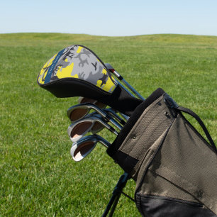 Yellow and Gray Camouflage Your name Personalize Golf Head Cover