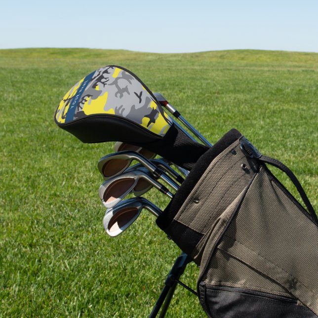 Yellow and Gray Camouflage Your name Personalize Golf Head Cover (In Situ)