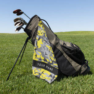 Yellow and Gray Camouflage Your name Personalize Golf Towel