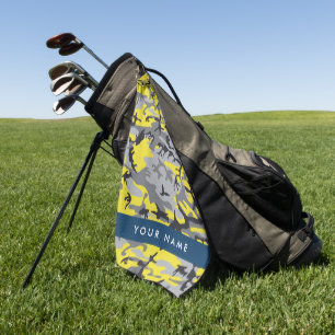 Yellow and Gray Camouflage Your name Personalize Golf Towel