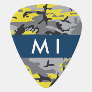 Yellow and Gray Camouflage Your name Personalize Guitar Pick