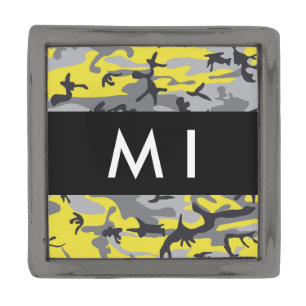 Yellow and Gray Camouflage Your name Personalize Gunmetal Finish Lapel Pin