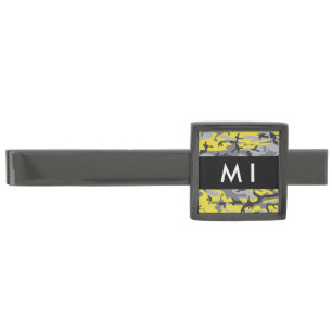 Yellow and Gray Camouflage Your name Personalize Gunmetal Finish Tie Bar