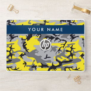 Yellow and Gray Camouflage Your name Personalize HP Laptop Skin