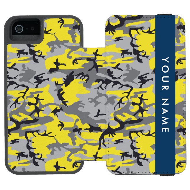 Yellow and Gray Camouflage Your name Personalize Incipio iPhone Wallet Case (Folio Open)