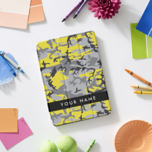 Yellow and Gray Camouflage Your name Personalize iPad Pro Cover