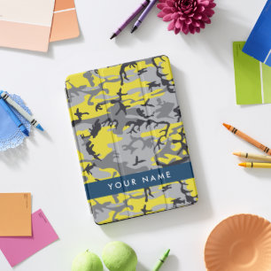 Yellow and Gray Camouflage Your name Personalize iPad Pro Cover