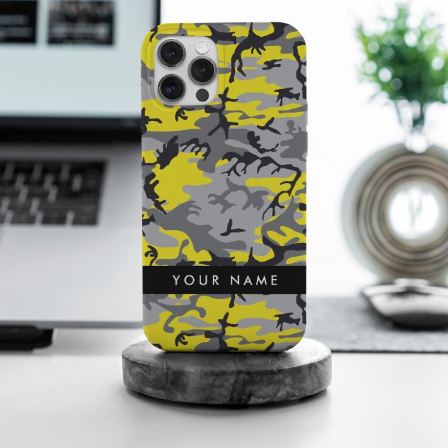 Yellow and Gray Camouflage Your name Personalize iPhone Case (Creator Uploaded)