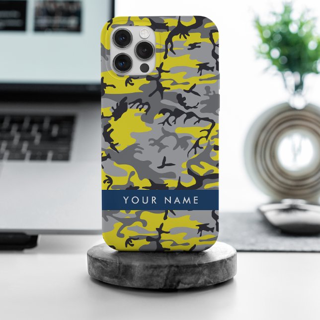 Yellow and Gray Camouflage Your name Personalize iPhone Case (Creator Uploaded)