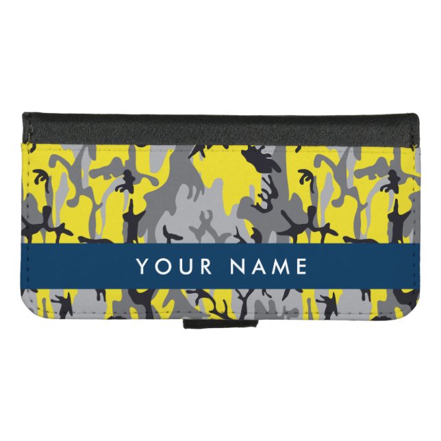 Yellow and Gray Camouflage Your name Personalize iPhone Wallet Case (Front (Horizontal))