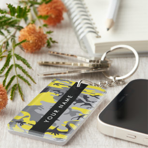 Yellow and Gray Camouflage Your name Personalize Keychain