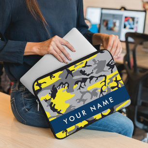 Yellow and Gray Camouflage Your name Personalize Laptop Sleeve