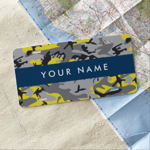 Yellow and Gray Camouflage Your name Personalize License Plate