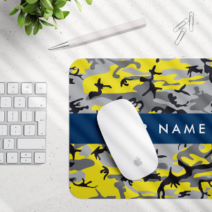 Yellow and Gray Camouflage Your name Personalize Mouse Pad
