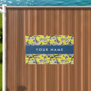 Yellow and Gray Camouflage Your name Personalize Outdoor Rug