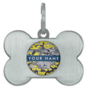 Yellow and Gray Camouflage Your name Personalize Pet ID Tag
