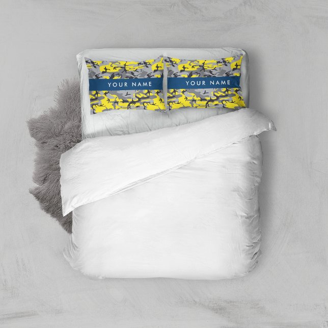 Yellow and Gray Camouflage Your name Personalize Pillow Case (Creator Uploaded)