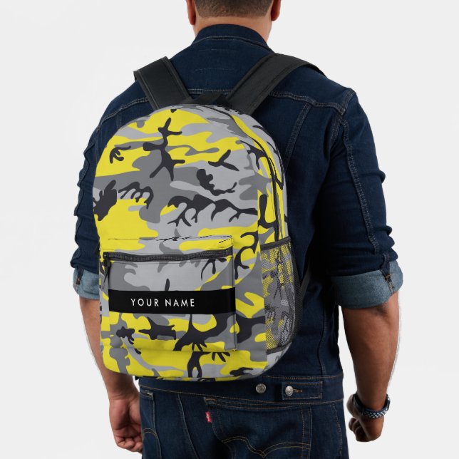 Yellow and Gray Camouflage Your name Personalize Printed Backpack (Insitu (Model))