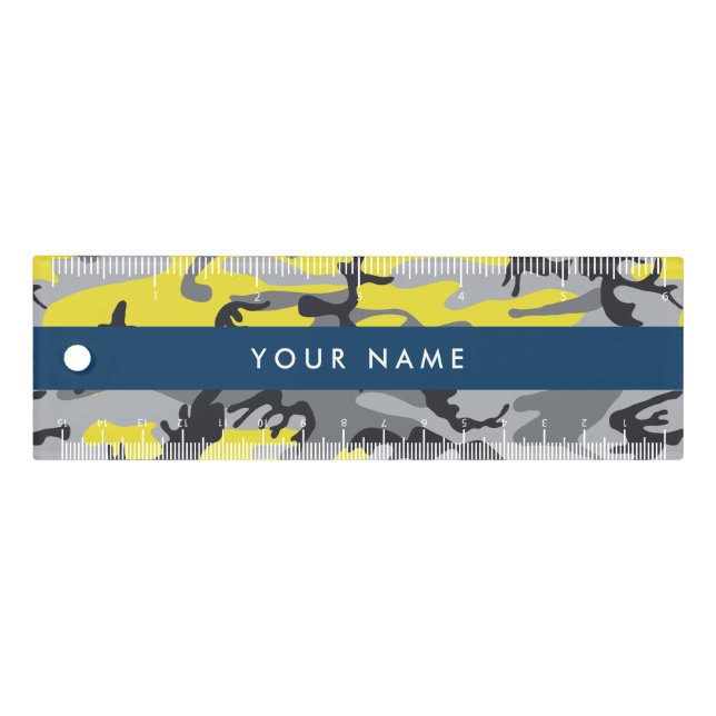 Yellow and Gray Camouflage Your name Personalize Ruler (Front)