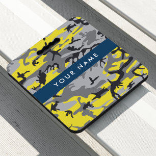 Yellow and Gray Camouflage Your name Personalize Seat Cushion