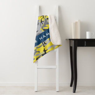 Yellow and Gray Camouflage Your name Personalize Sherpa Blanket