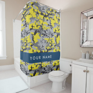 Yellow and Gray Camouflage Your name Personalize Shower Curtain