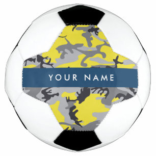 Yellow and Gray Camouflage Your name Personalize Soccer Ball